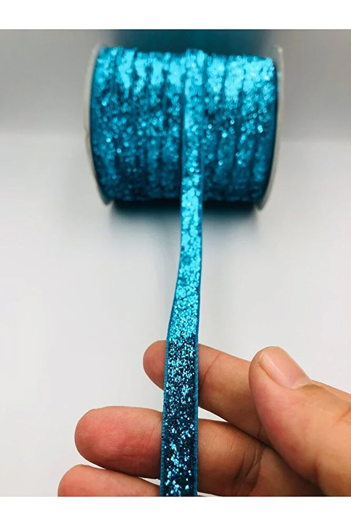 5 metre Simli Kadife Kurdele 1 cm Simli Kadife Şerit - Yılbaşı Süsü Hediye Paketi Süsleme Kurdele