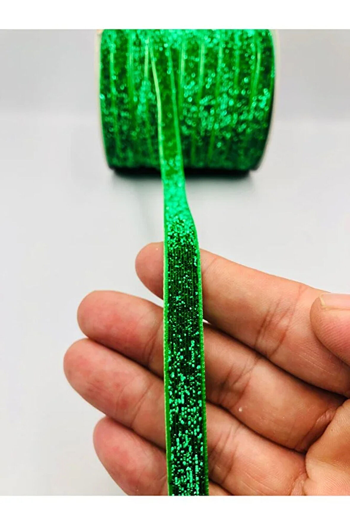 5 metre Simli Kadife Kurdele 1 cm Simli Kadife Şerit - Yılbaşı Süsü Hediye Paketi Süsleme Kurdele