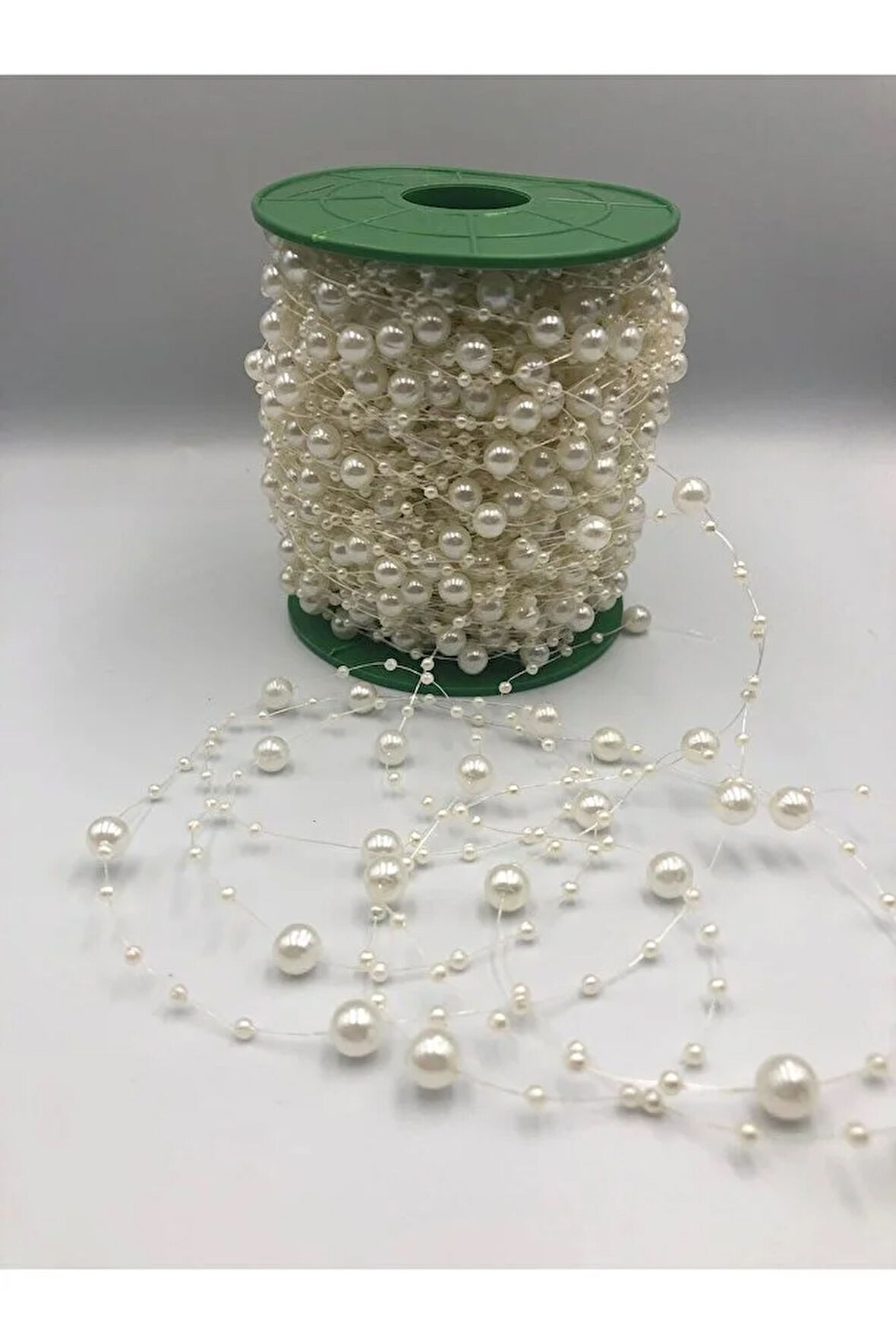 10 Metre Krem Misinalı Şerit Inci Boncuk Şerit Çiçek Süsleme Dekorasyon Boncuğu