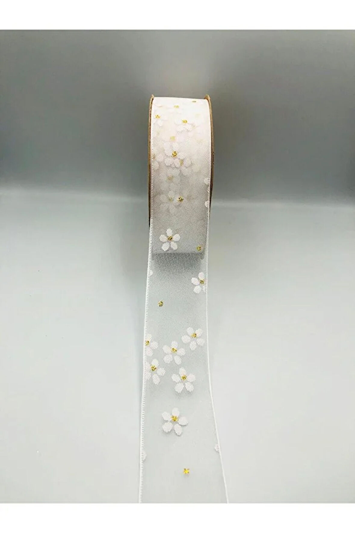 10 Metre 40 mm Organze Kurdele Dekoratif Desenli Süsleme Hediye Paketi Kurdele