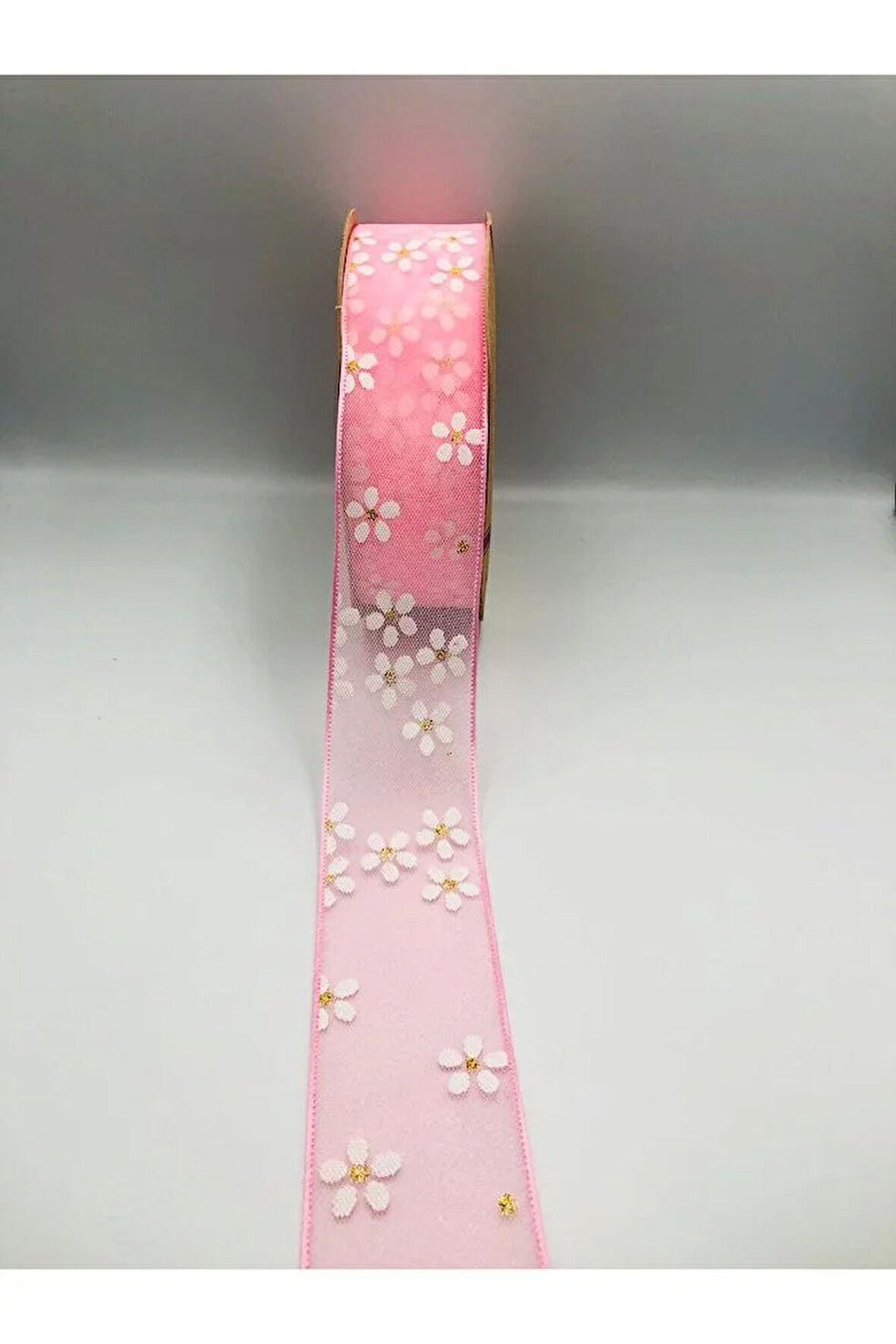 10 Metre 40 mm Organze Kurdele Dekoratif Desenli Süsleme Hediye Paketi Kurdele