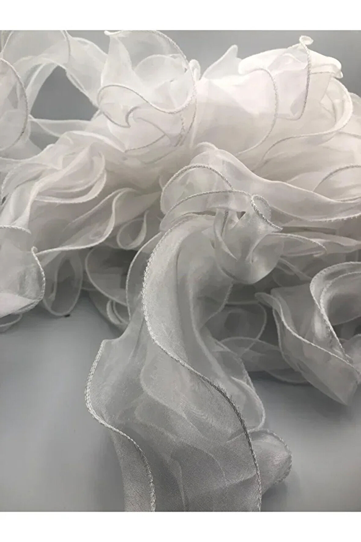 Fırfırlı Tül Organze Kurdele 2 Mt (7cm x 2mt), Çiçek Malzemesi, Gelin Buketi, Bohça Misinalı Fırfır