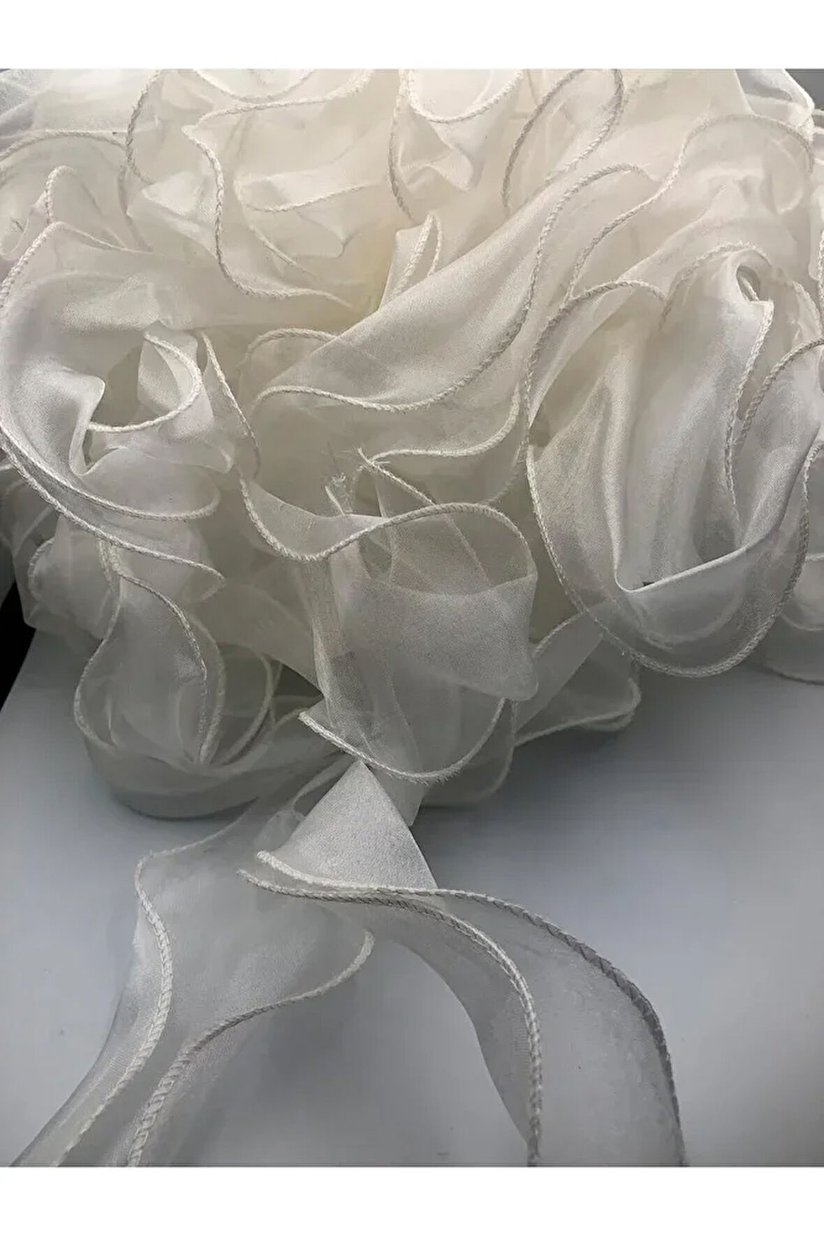 Fırfırlı Tül Organze Kurdele 2 Mt (7cm x 2mt), Çiçek Malzemesi, Gelin Buketi, Bohça Misinalı Fırfır