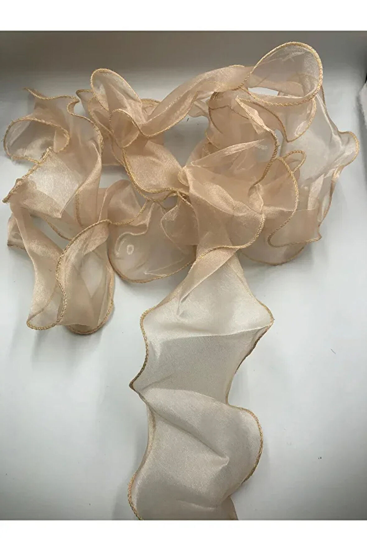 Fırfırlı Tül Organze Kurdele 2 Mt (7cm x 2mt), Çiçek Malzemesi, Gelin Buketi, Bohça Misinalı Fırfır