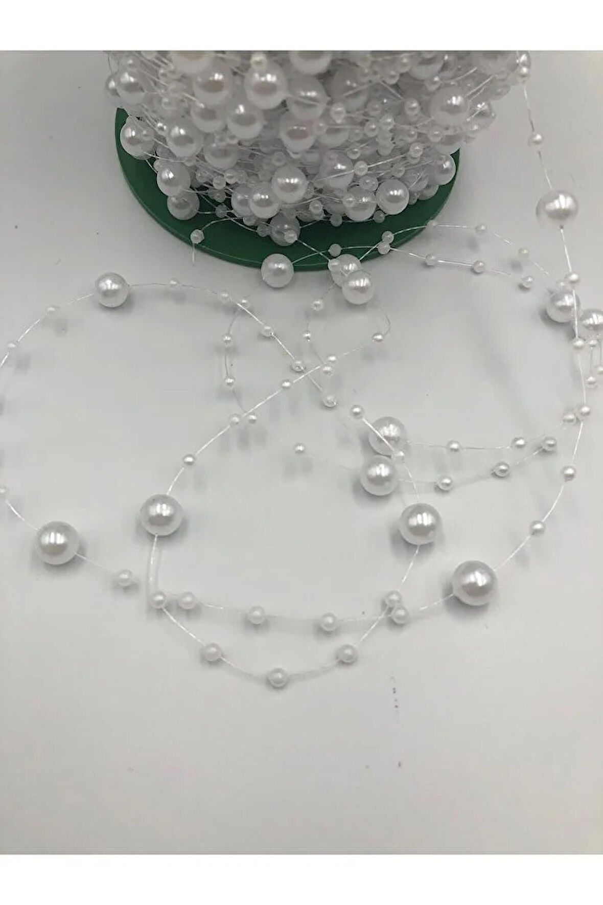 10 Metre Beyaz Misinalı Şerit Inci Boncuk Şerit Çiçek Süsleme Dekorasyon Boncuğu