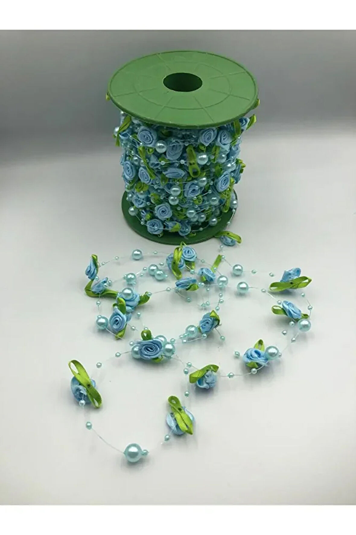 3 Metre Misinalı Şerit İnci Gül Yapraklı Boncuk Şerit Çiçek Süsleme Dekorasyon Boncuğu