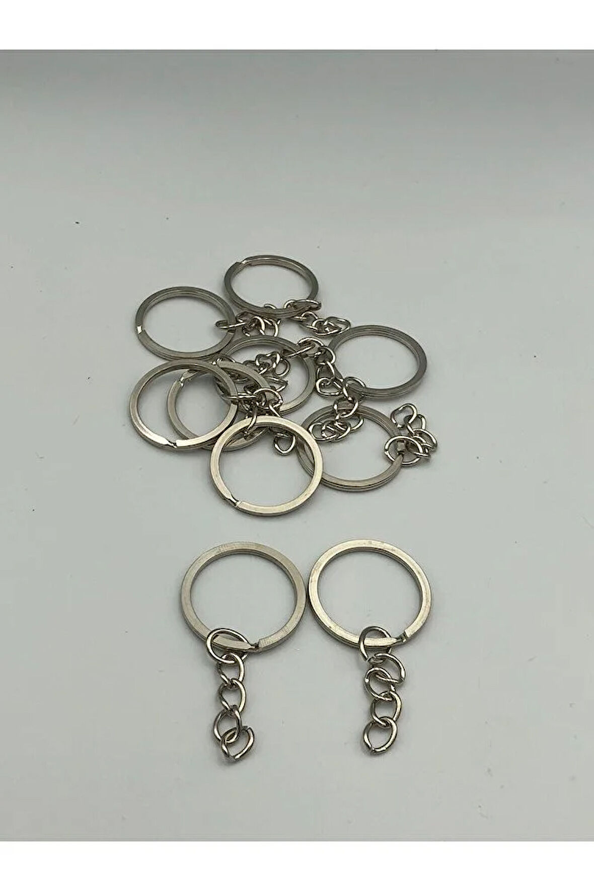 100 Adet 20 Mm Nikel Kaplama Zincirli Yassı Anahtarlık Halkası