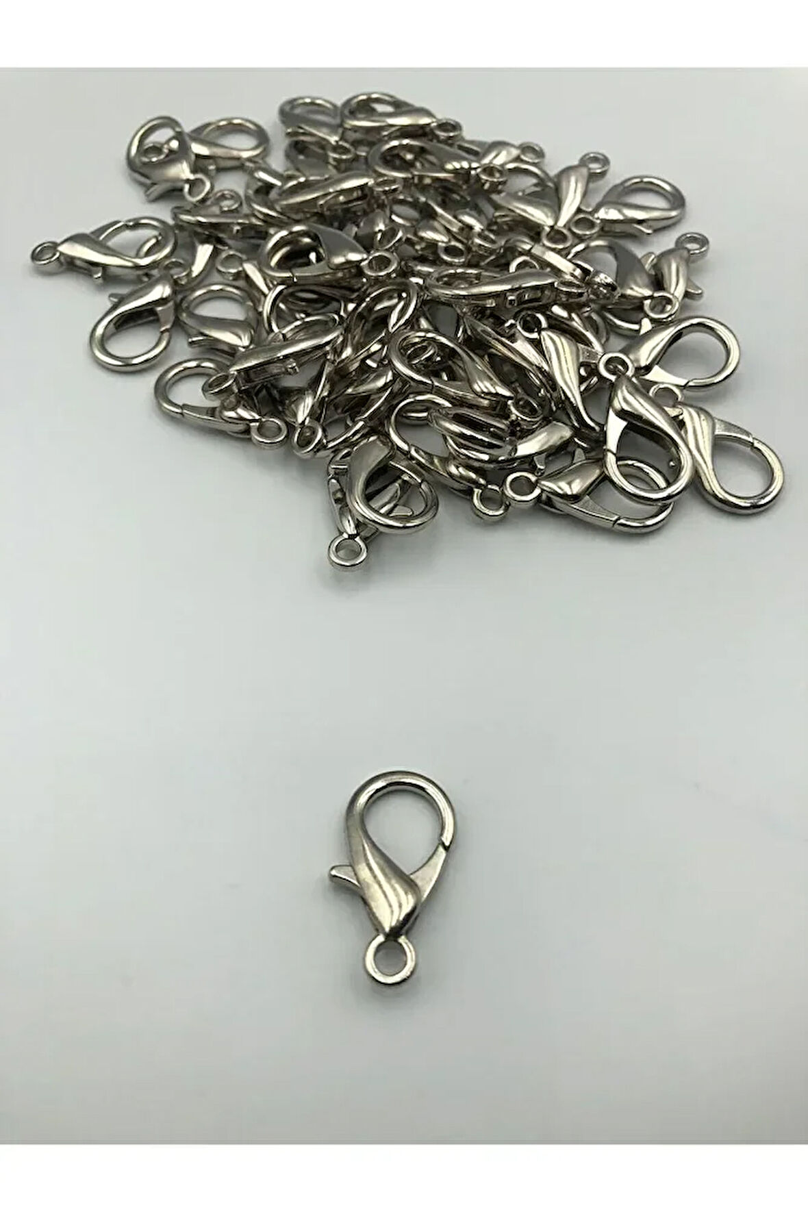 20 Adet - 24mm x 10mm Gümüş Renk Papağan Klips, Kilit Kanca, Kapama Klips, Kolye Ve Bileklik Kilidi