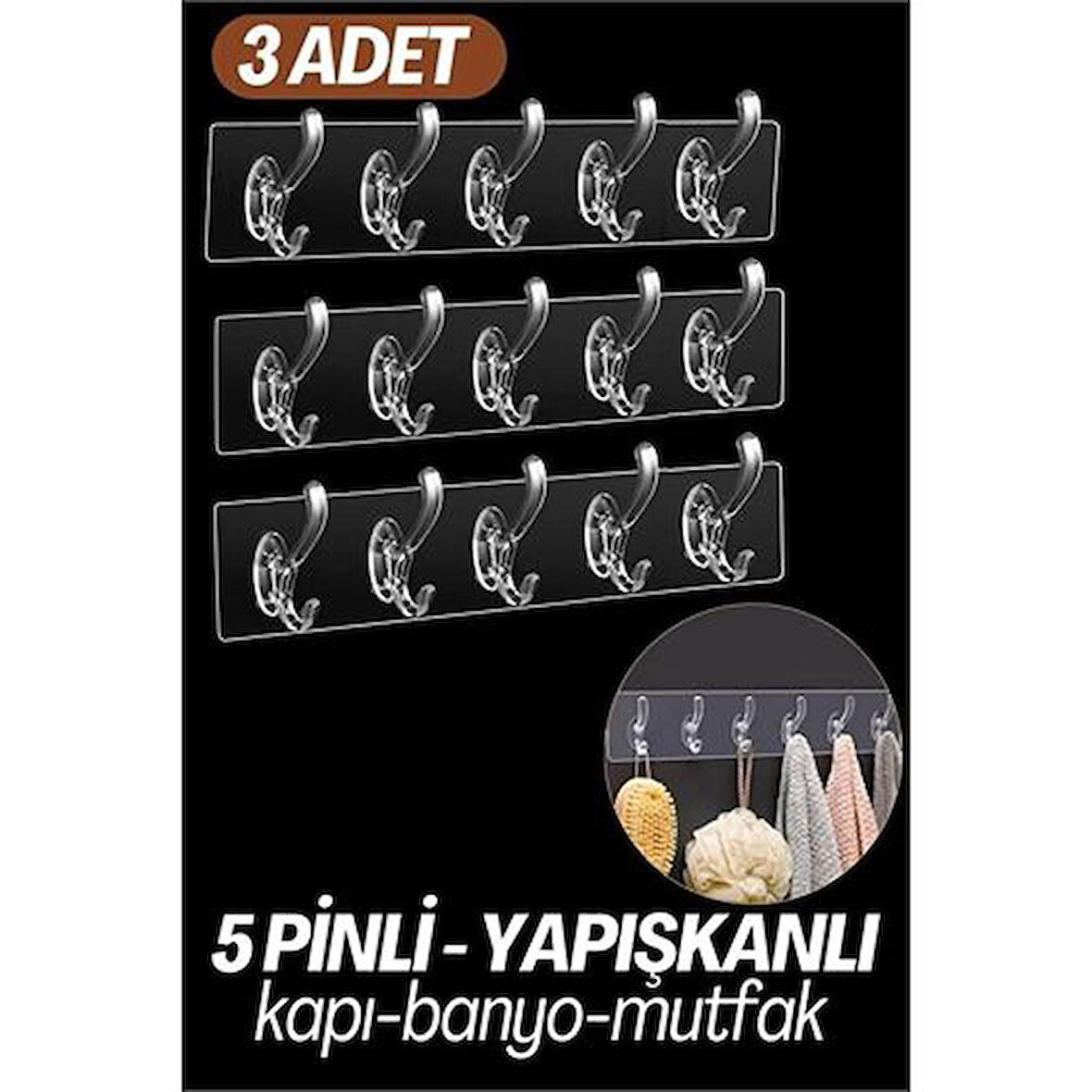 Modacar 5 Pinli 3 lü set Yapışkanlı Askı Xenoty Design
