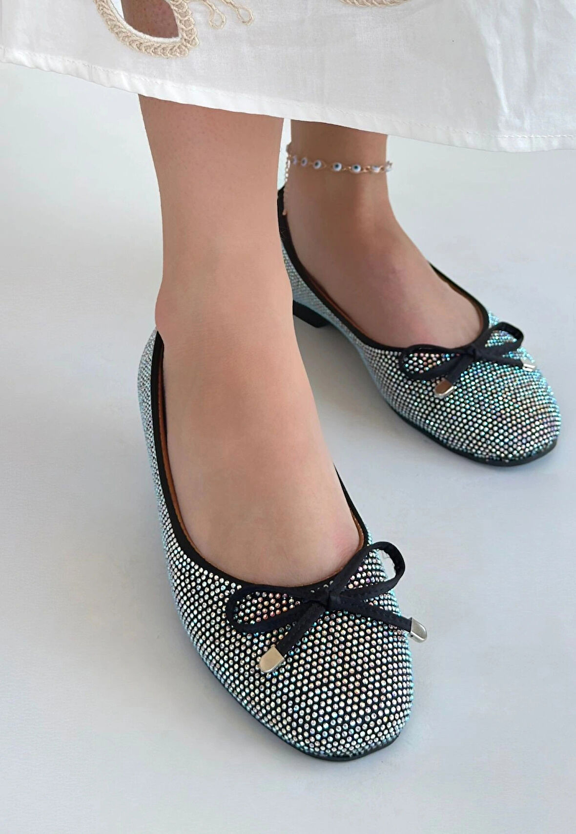 Potte Siyah Saten Babet Ayakkabı