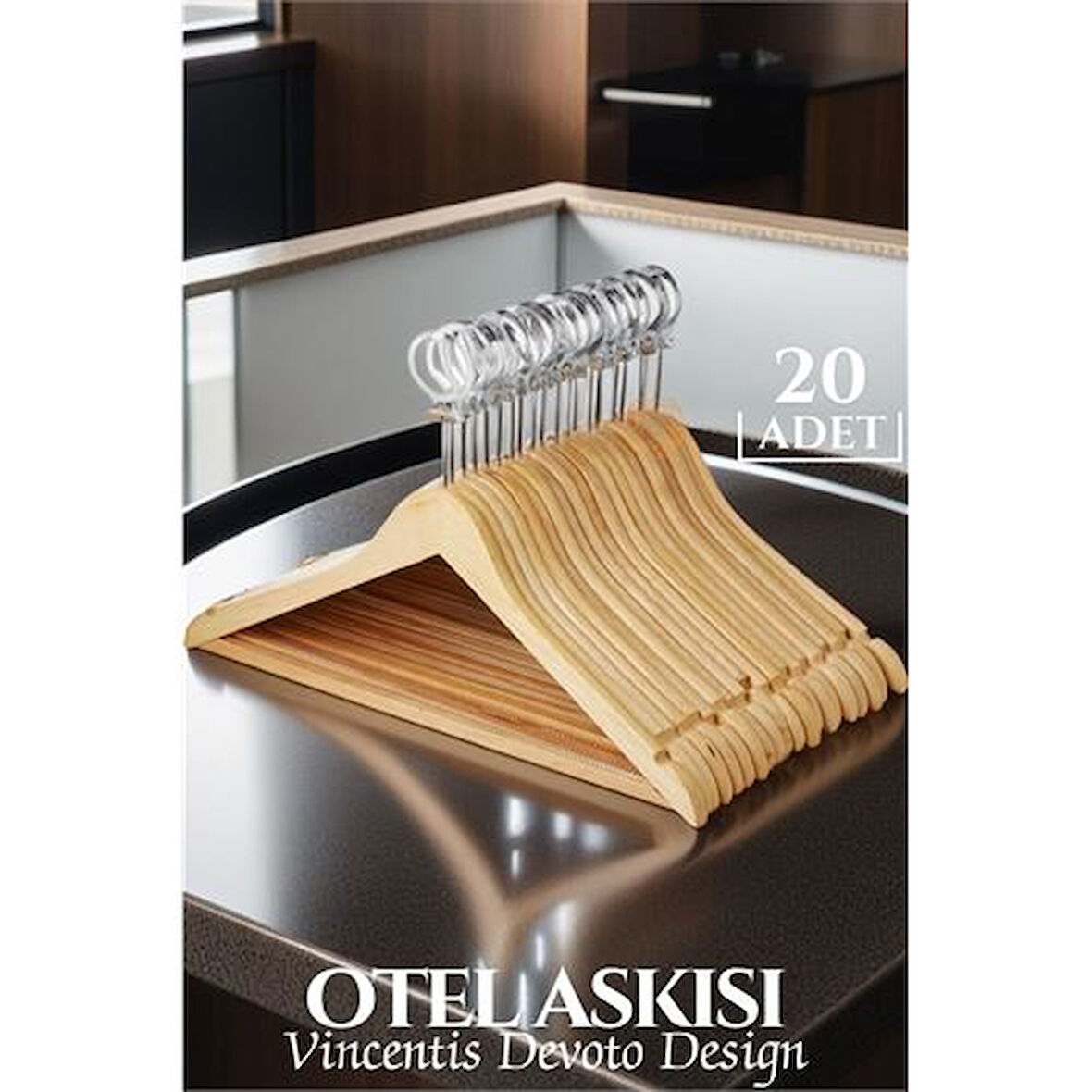 Modacar Otel Tip Askı 20 li Set Ahşap Vincentis Devoto Design