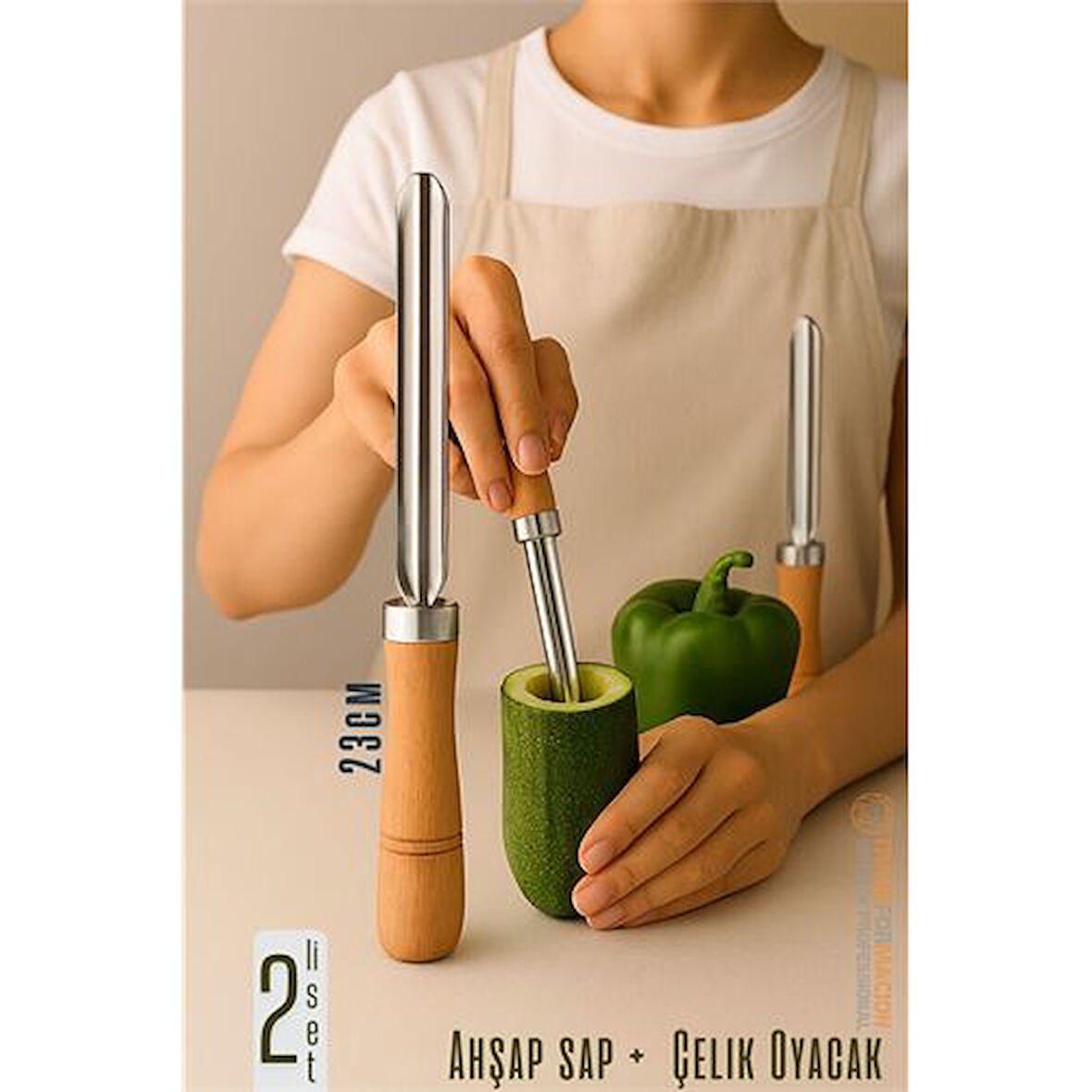Modacar Oyacak - 2 Lİ SET Dolmalık Kabak ve Biber Patlıcan Oyacağı 304 Paslanmaz Çelik