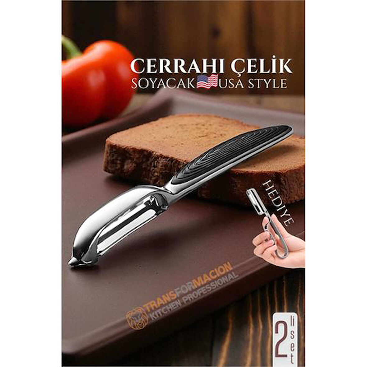 Modacar Amerikan Tip Soyacak Seti- Sebze Soyacağı Profesyonel Paslanmaz Çelik 2 li SET