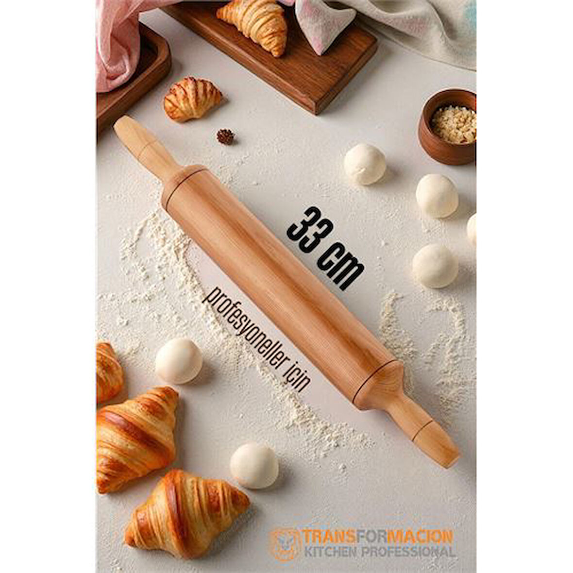 Modacar Ahşap Merdane Hamur Açma Merdanesi - 33 cm Küçük Mutfak Merdanesi