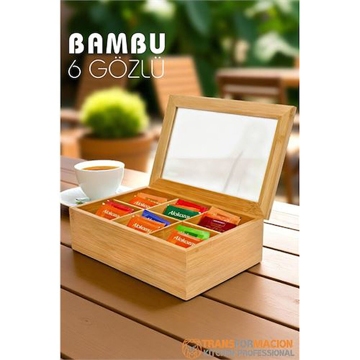 Modacar Poşet Çay Kutusu Ahşap Sallama Çay Organizer Kahve Şeker Aksesuar Kutusu