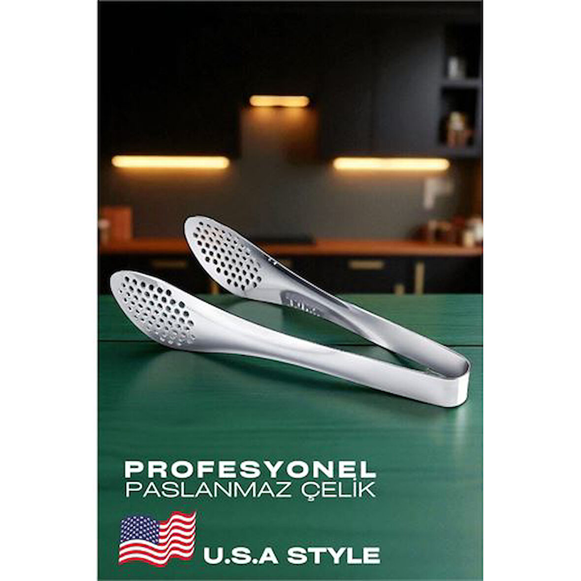 Modacar Amerikan Tip Mutfak Maşası 304 Paslanmaz Çelik Makarna Pasta Salata Çok Amaçlı Maşa