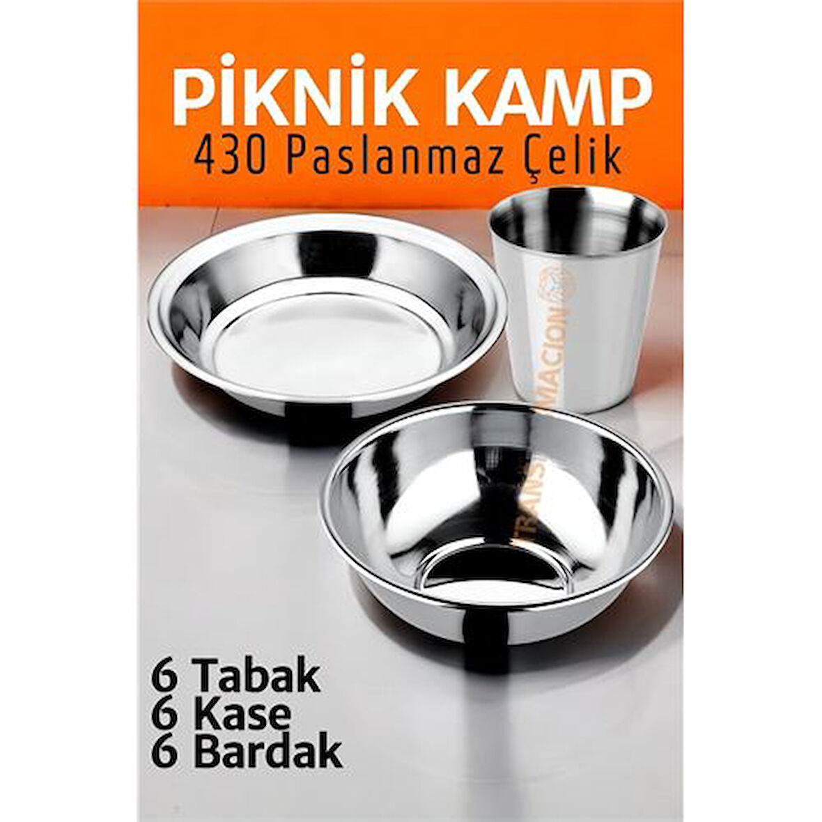 ModaCar Paslanmaz Çelik Tabak Kase Bardak Seti Kamp Piknik Seti 18 adet