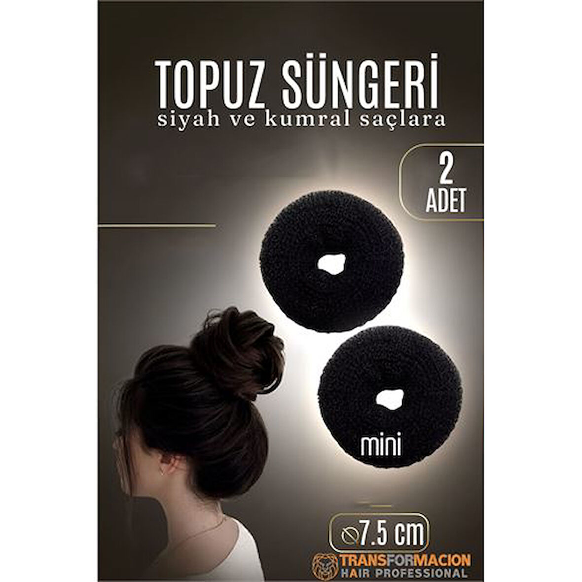 Modacar SİYAH Mini Saç Topuz Süngeri  2 ADET 7.5 CM Çap 3 cm Kalınlık