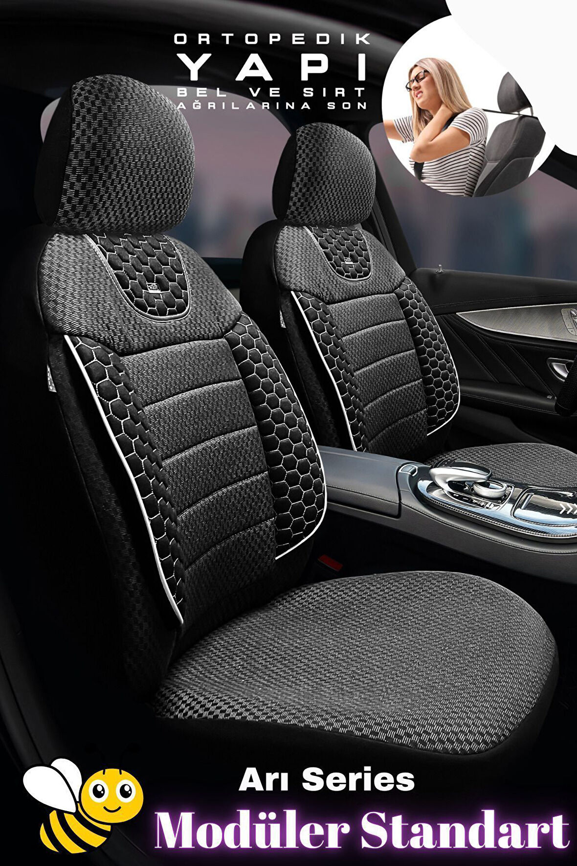 ARI Serisi Siyah Beyaz Modüler Oto Koltuk Kılıfı Seti - Uyum ve Dayanıklılık