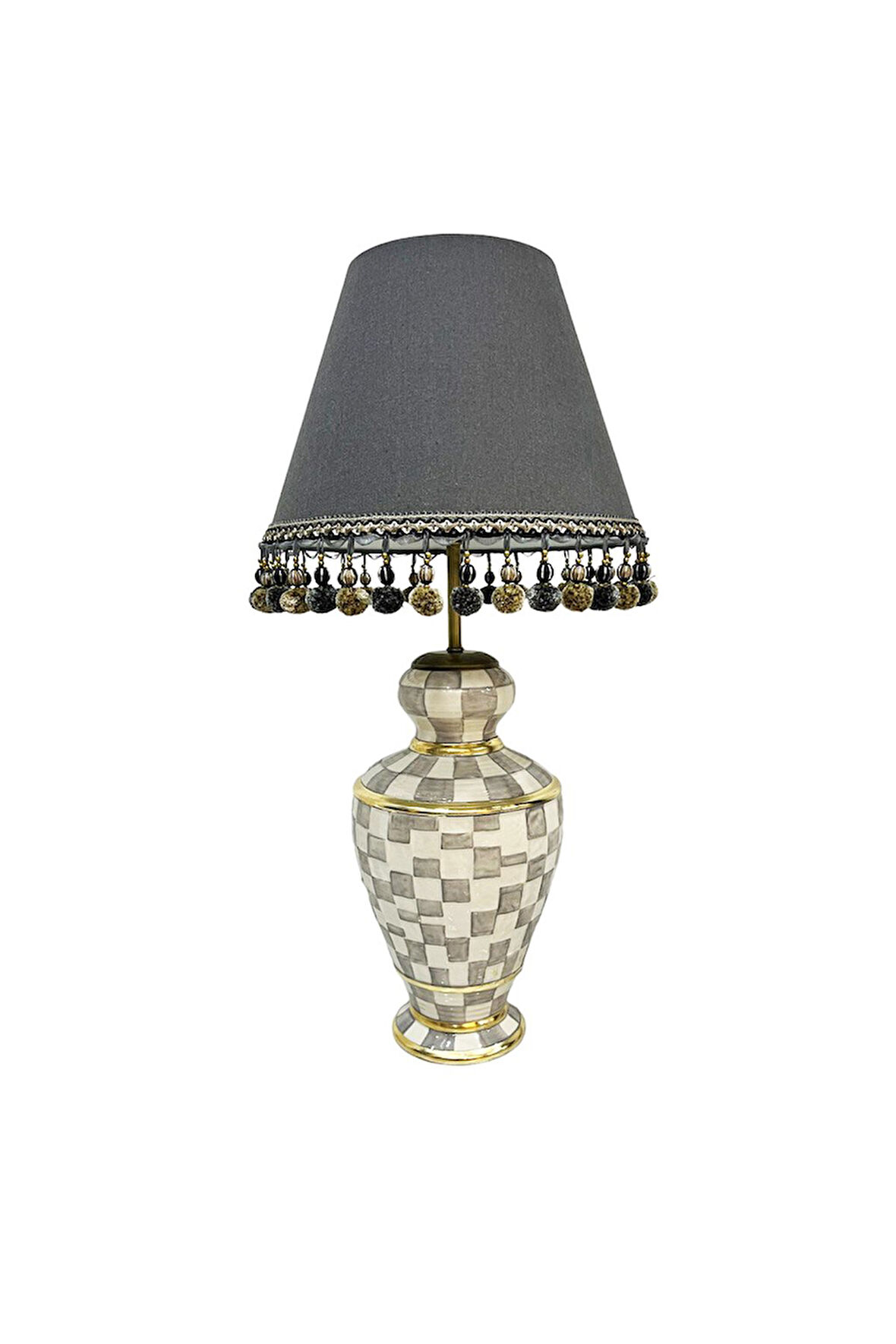 Damalı Gri Abajur