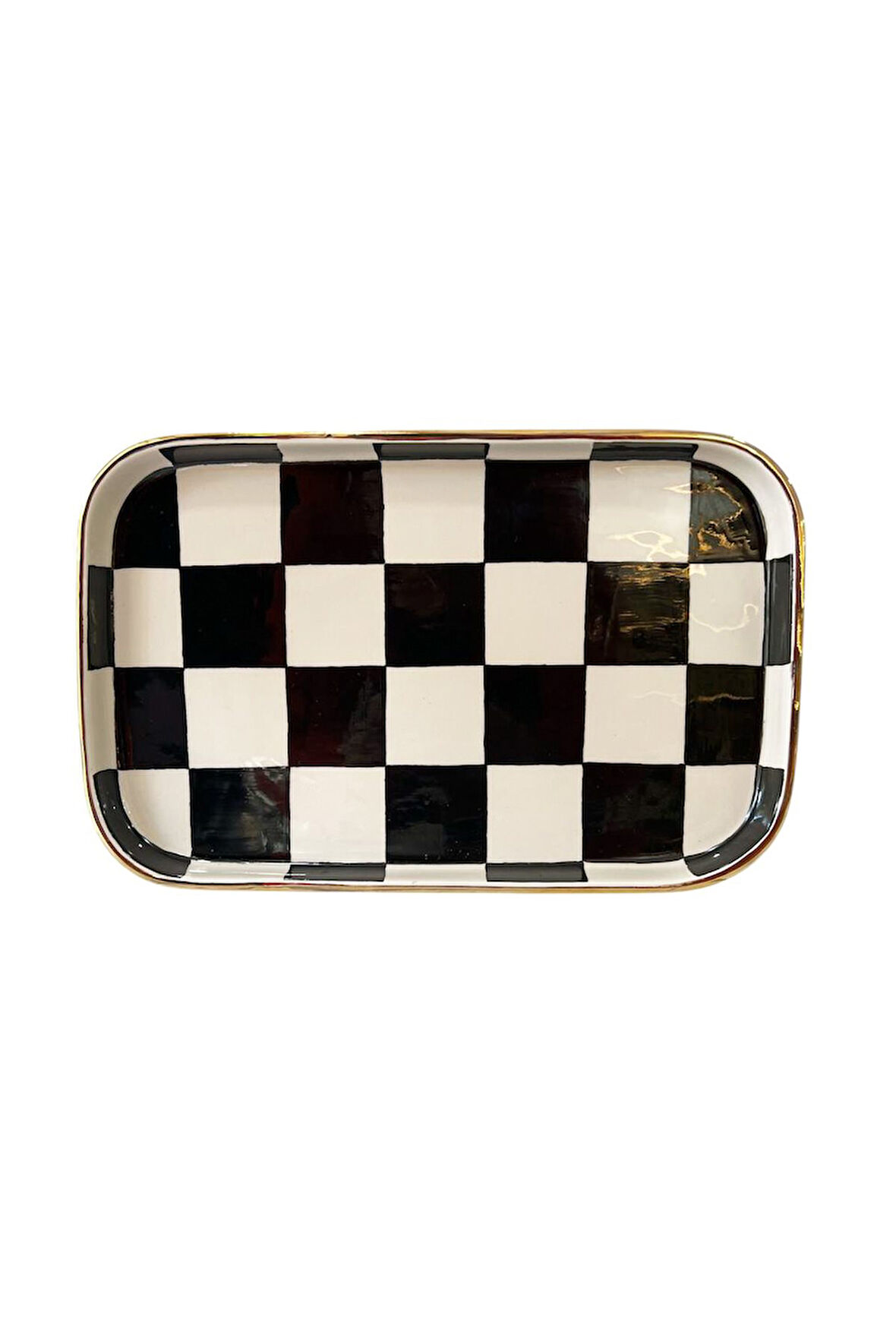 Damalı Siyah Dikdörtgen Sunum Tepsi