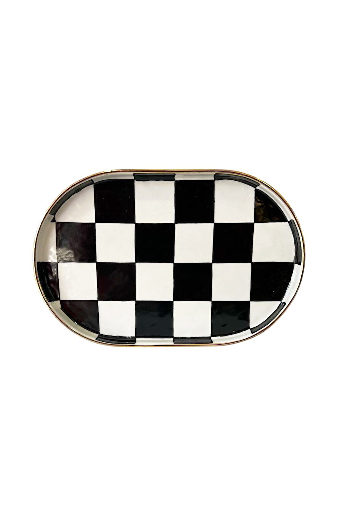 Damalı Siyah Oval Sunum Tepsi