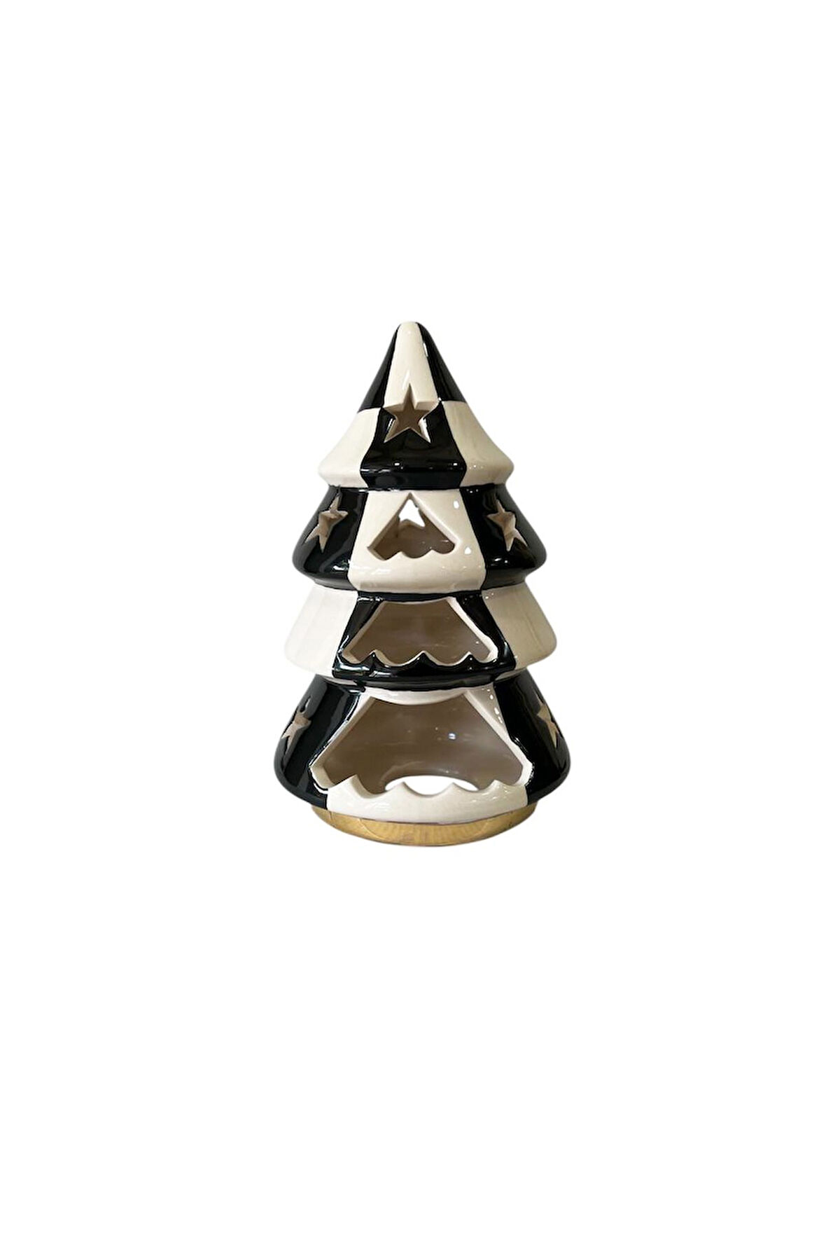 Damalı Siyah Yıldız Çam Ağacı Mumluk