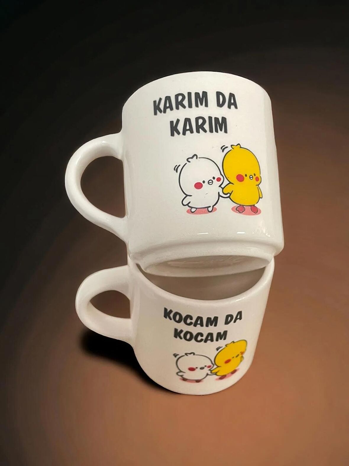 Dekoratif Karımda Karım Kocamda Kocam Baskılı Çay Kahve Fincanı-Kupa-Mug 2 Adet