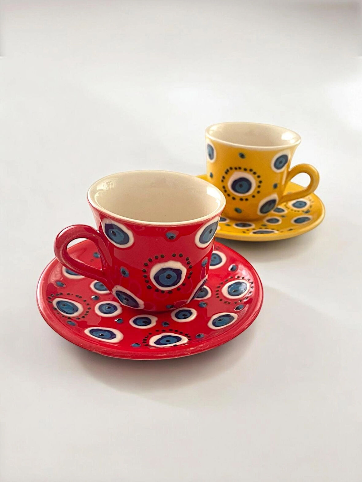 Dekoratif 2 Kişilik Şık Nazar Boncuğu Tasarımlı Tamamen El Yapımı Kahve Fincan Seti