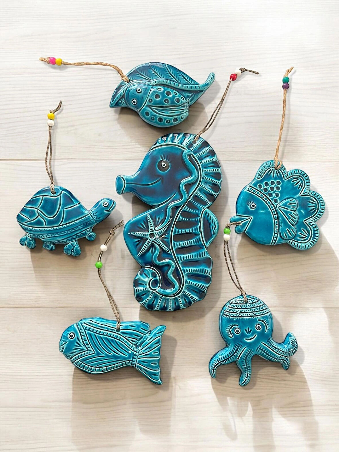 6 Adet Deniz Atı, Balık, Salyangoz, Kaplumbağa ve Ahtapot Tasarımlı Kapı - Duvar - Bahçe Süsü