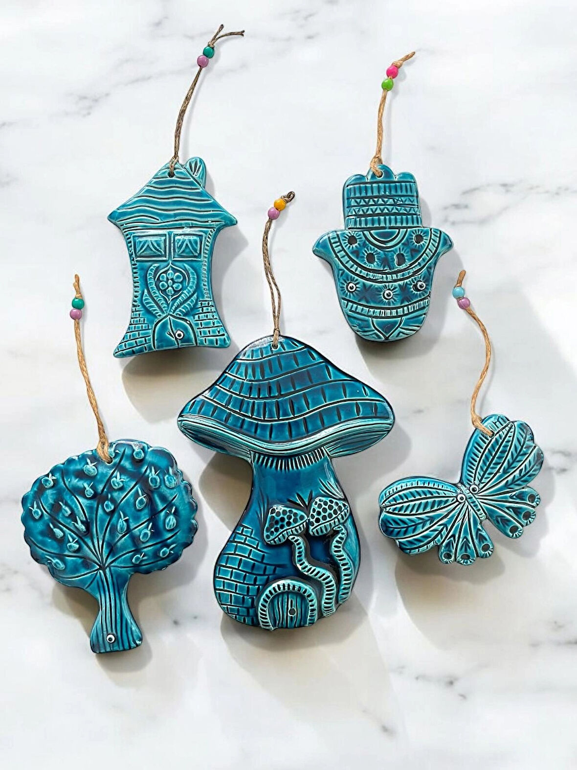 Dekoratif 5 Adet Mantar, Ev, Ağaç, Fatma Ana Eli ve Kelebek Tasarımlı Kapı - Duvar - Bahçe Süsü