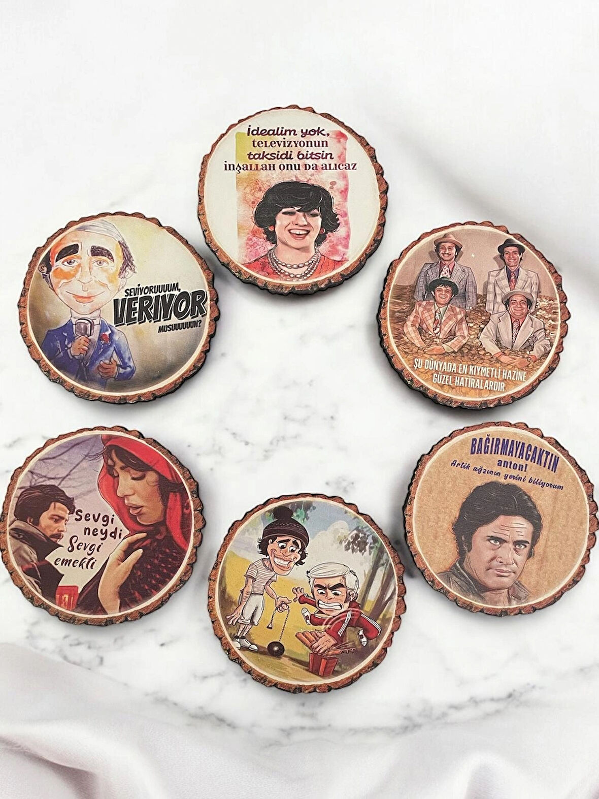Nostaljik Yeşilçam Replikleri ile Baskılı Çay, Kahve, Meşrubat Altlığı - Nihale 6 Adet