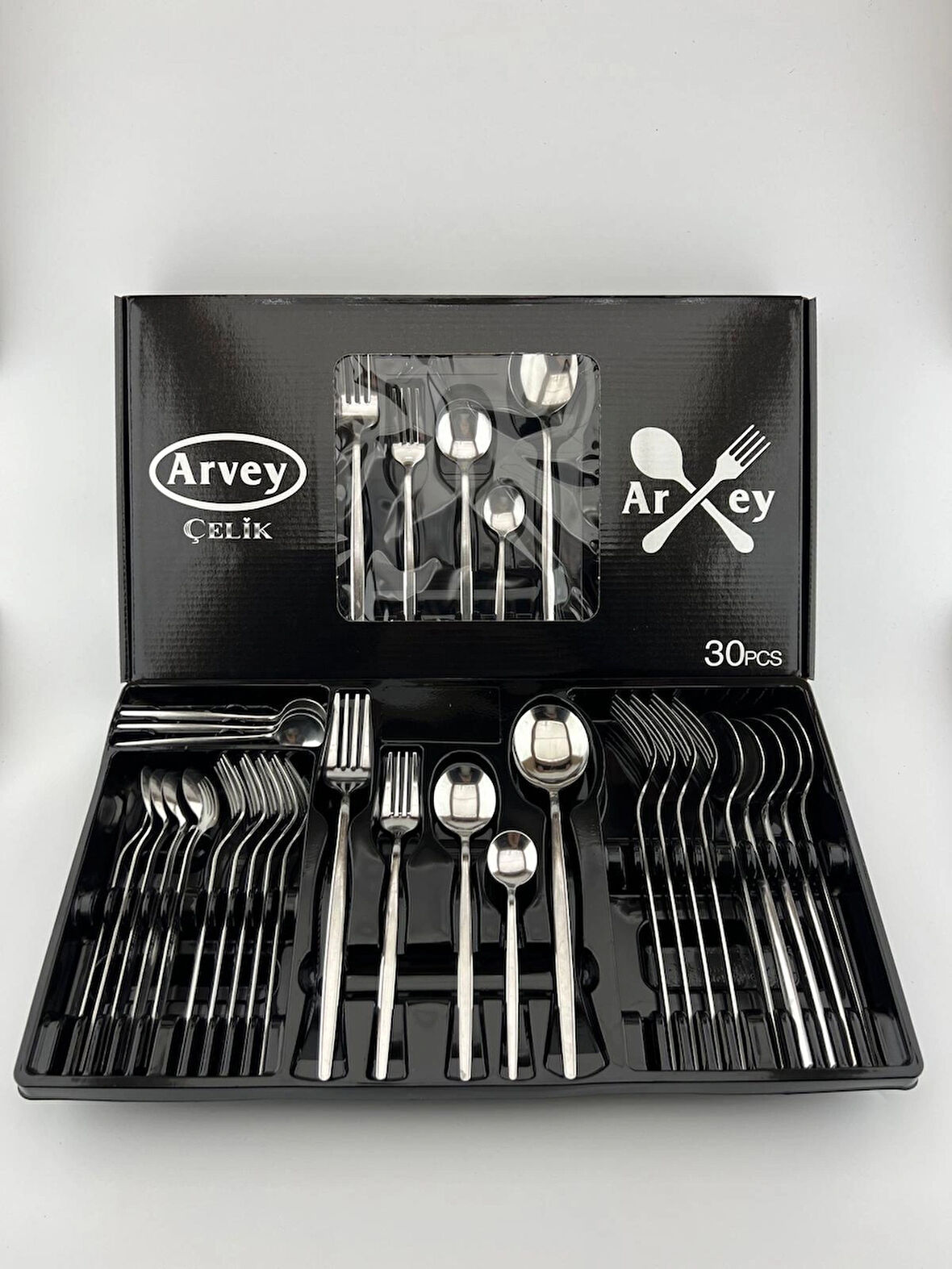 Round Yeni Nesil 30 Parça 6 Kişilik Çatal Kaşık Takımı Paslanmaz Çelik (Kutulu)