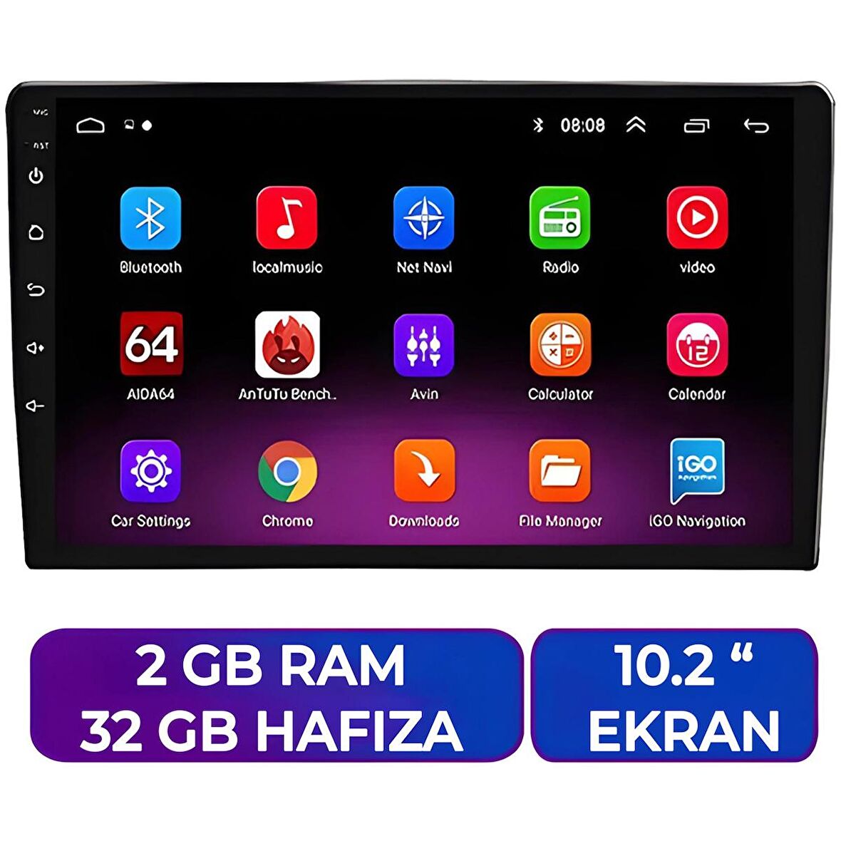 10.2 inç Android Ekran 2GB RAM 32GB Multimedia Geri Görüşlü