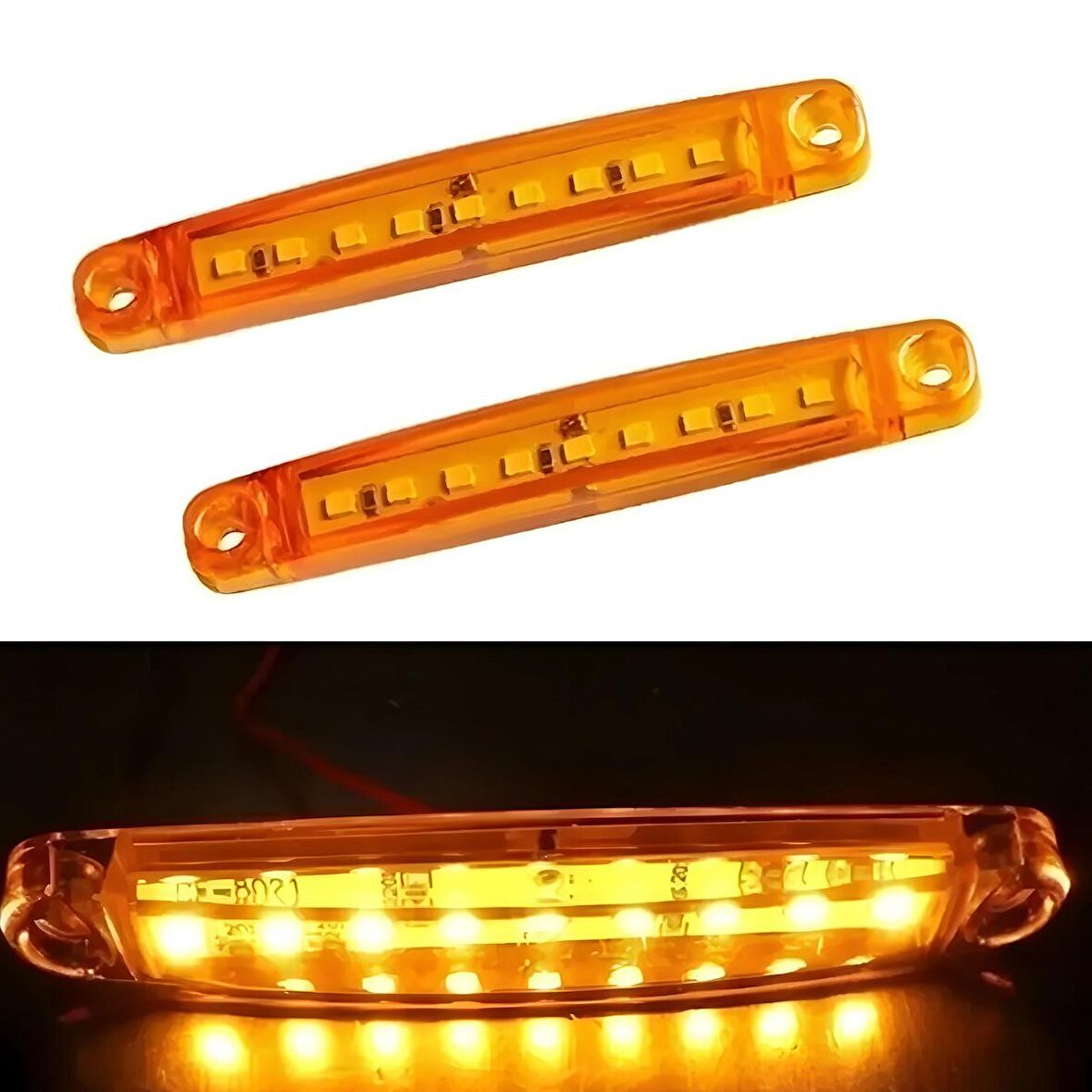 10 Adet 9 Ledli Parmak Led Sarı Turuncu Işık Su Geçirmez 12-24V