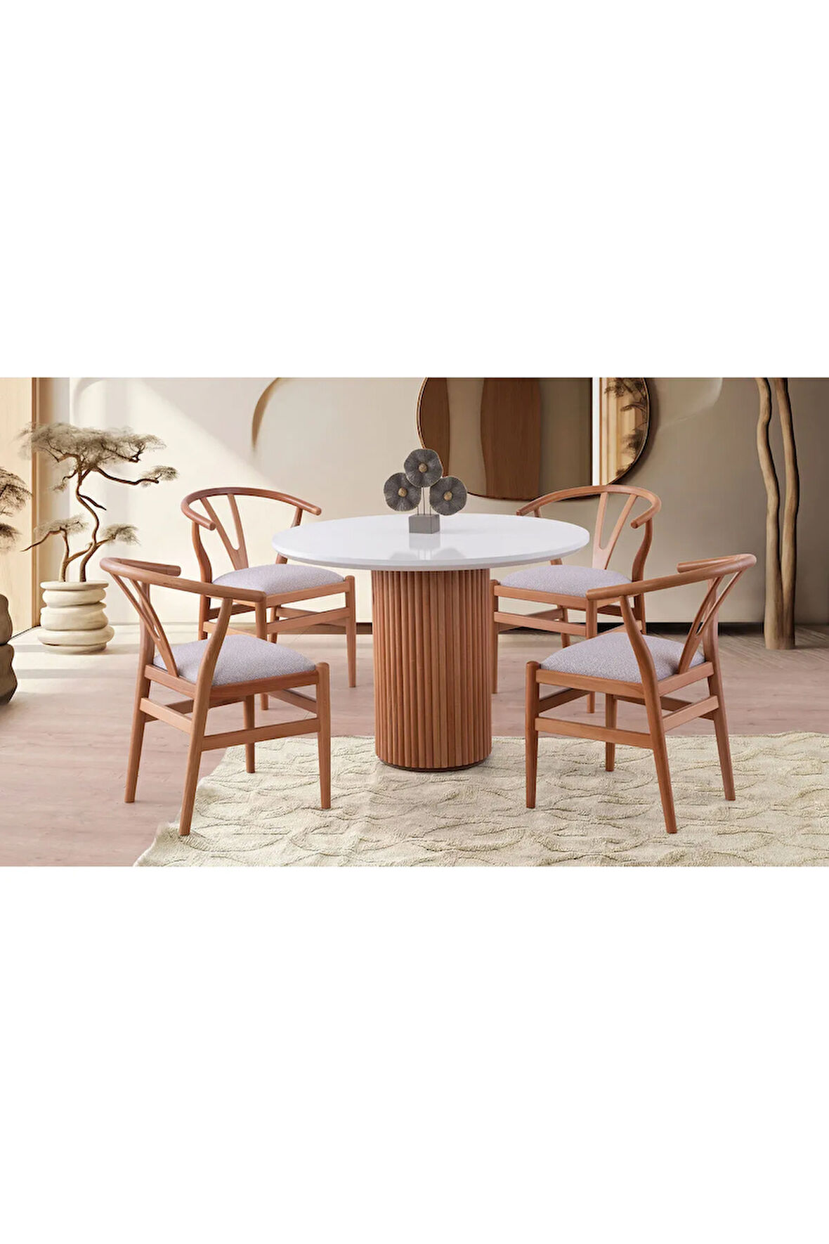 Arya Yuvarlak Ahşap Bohem Masa 130x130