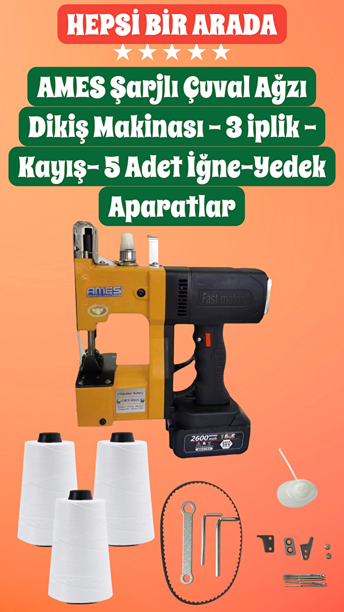 Ames Çuval Ağzı Dikiş Makinası Şarjlı 3 iplikli AS-GK-900 (2600MA)