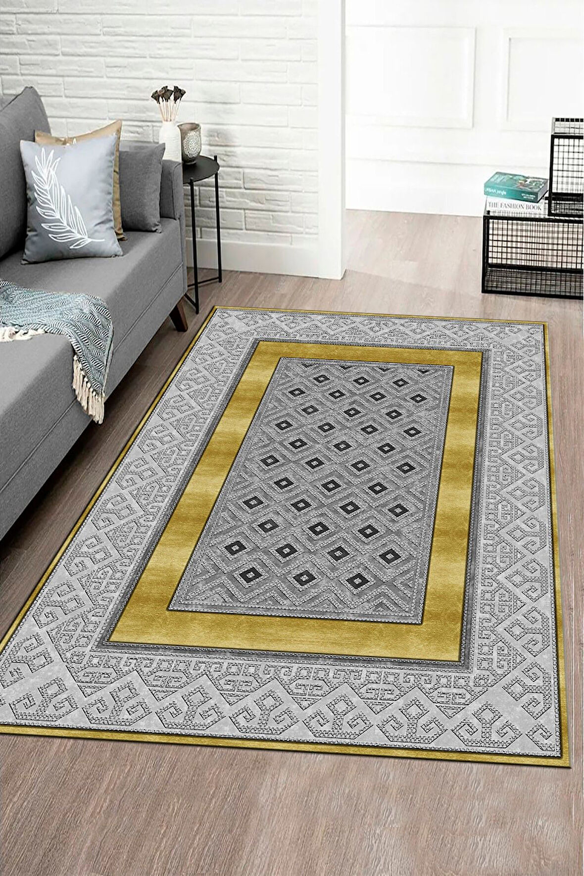 GRİ-GOLD Modern Çerçeve Desen Halı B1305