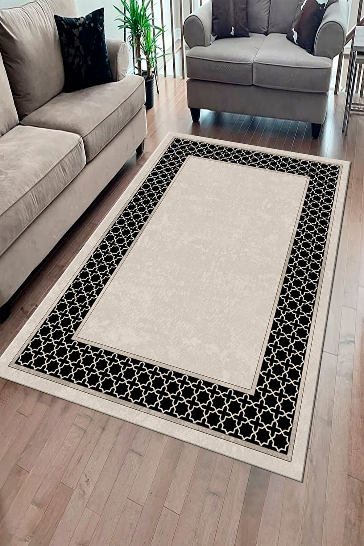 GRİ Modern Çerçeve Desen Halı ŞHB1322