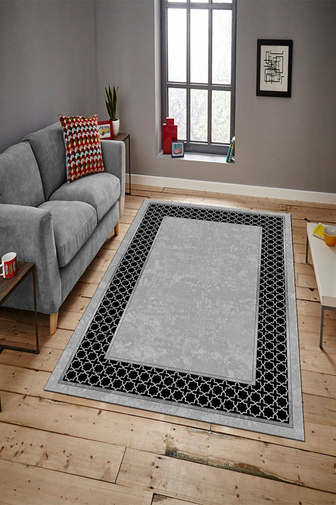 GRİ Modern Çerçeve Desen Halı ŞHB1322
