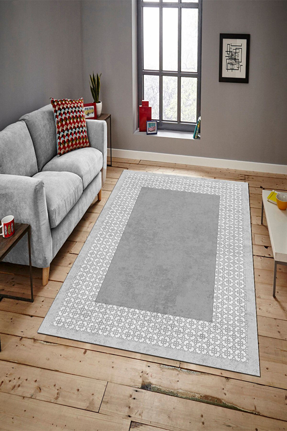BEJ-LACİVERT Modern Çerçeve Desen Halı B1326