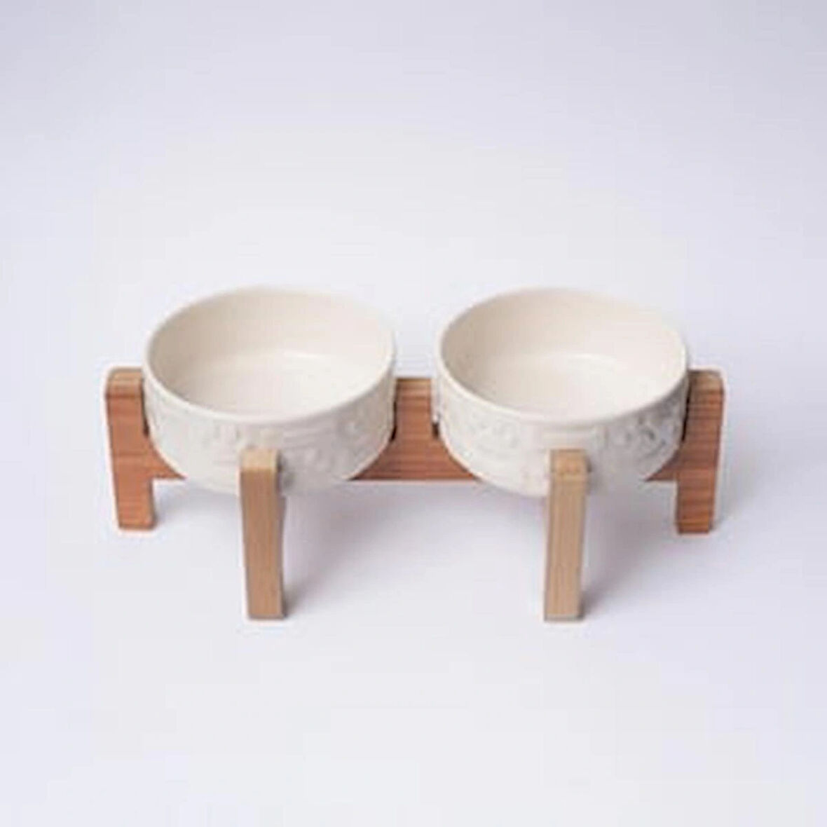 Paws Mamas Ahşap Standlı 2li Yüksek 14cm Beyaz