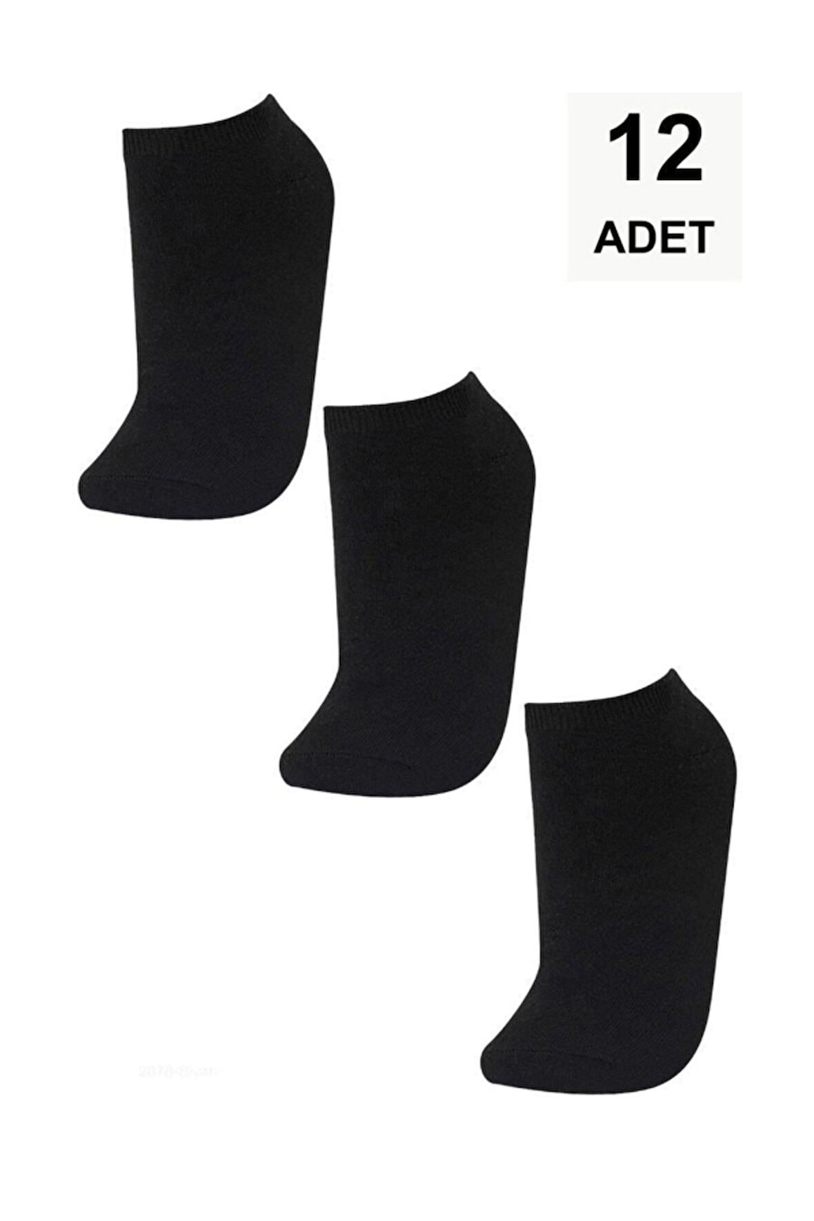 12 Adet Düz Kadın Patik Çorap - Siyah