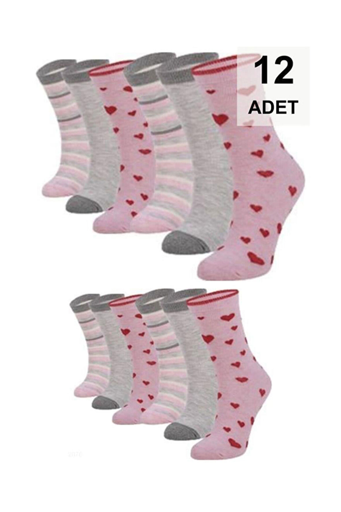 12 Adet Desenli Kadın Soket Çorap - Karışık Renk