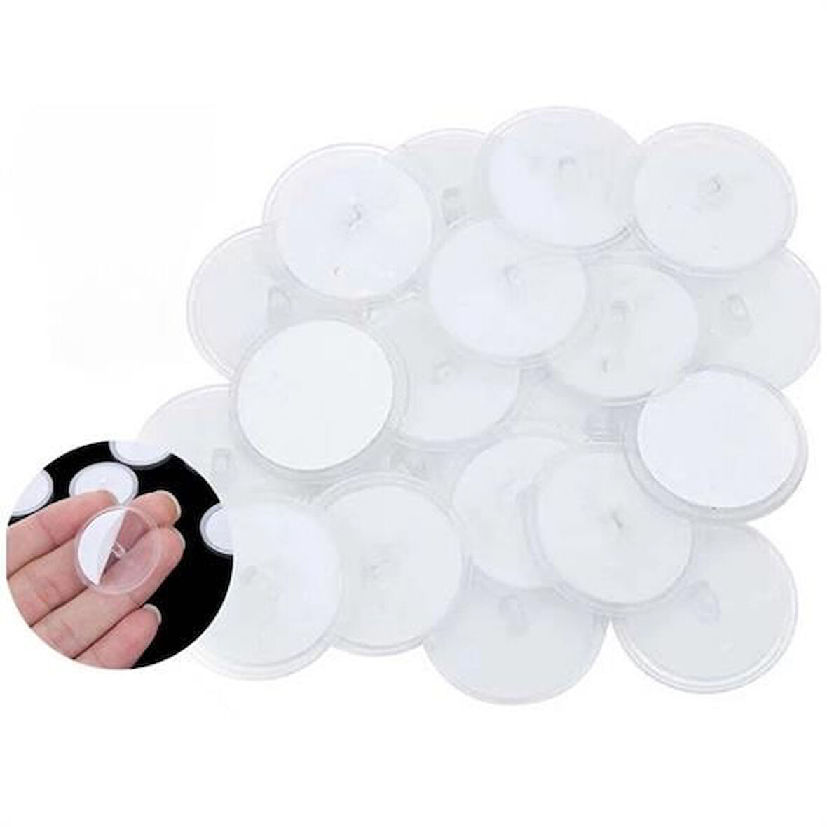  20 Adet Şeffaf Yuvarlak 3 Cm Çaplı Güçlü Disk Yapışkanlar