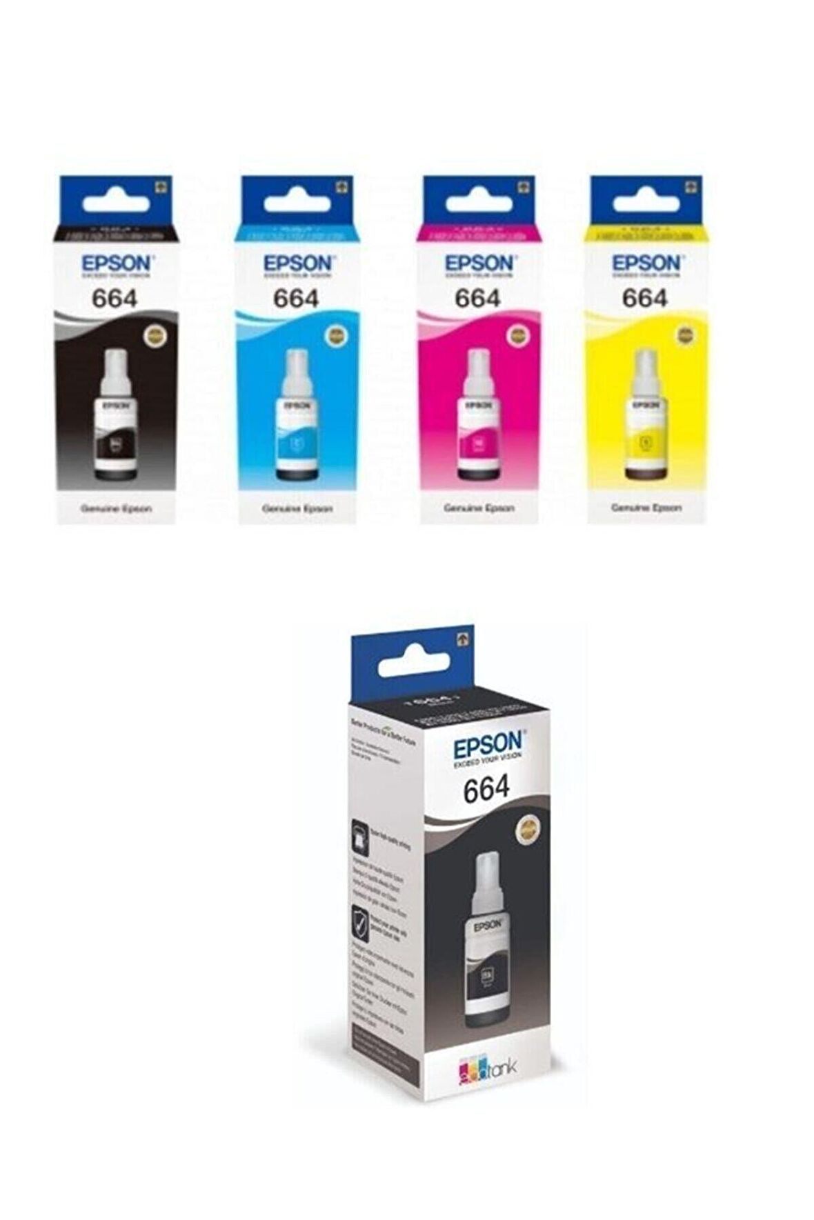 Epson T664 Kartuş Dolum Mürekkebi +1 Siyah Mürekkep Hediyeli 