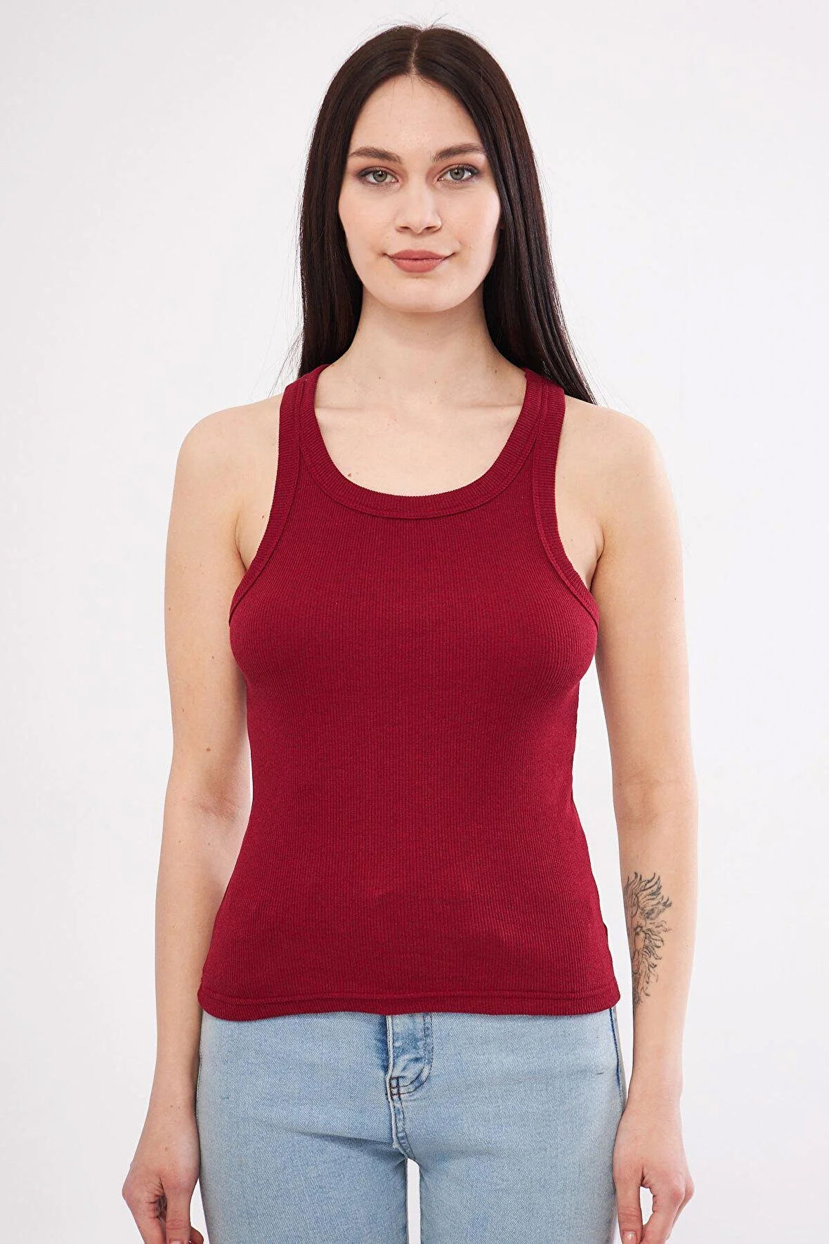  Bordo Fitilli Kaşkorse Halter yaka Atlet