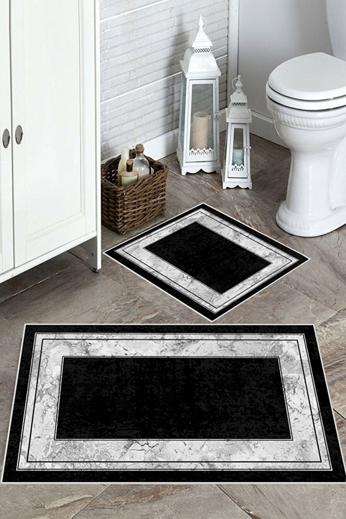Siyah-Beyaz  Kaymaz Taban  Banyo Paspası  BB-118