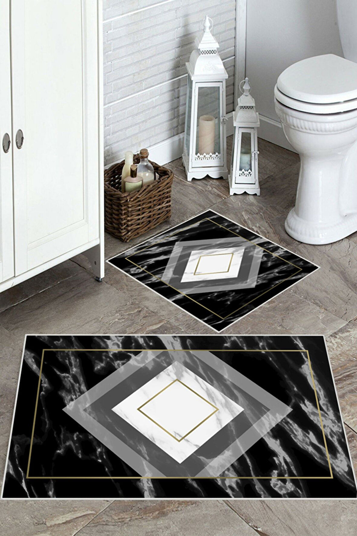 Siyah  Kaymaz Taban Tasarım Banyo Paspas  BB-128