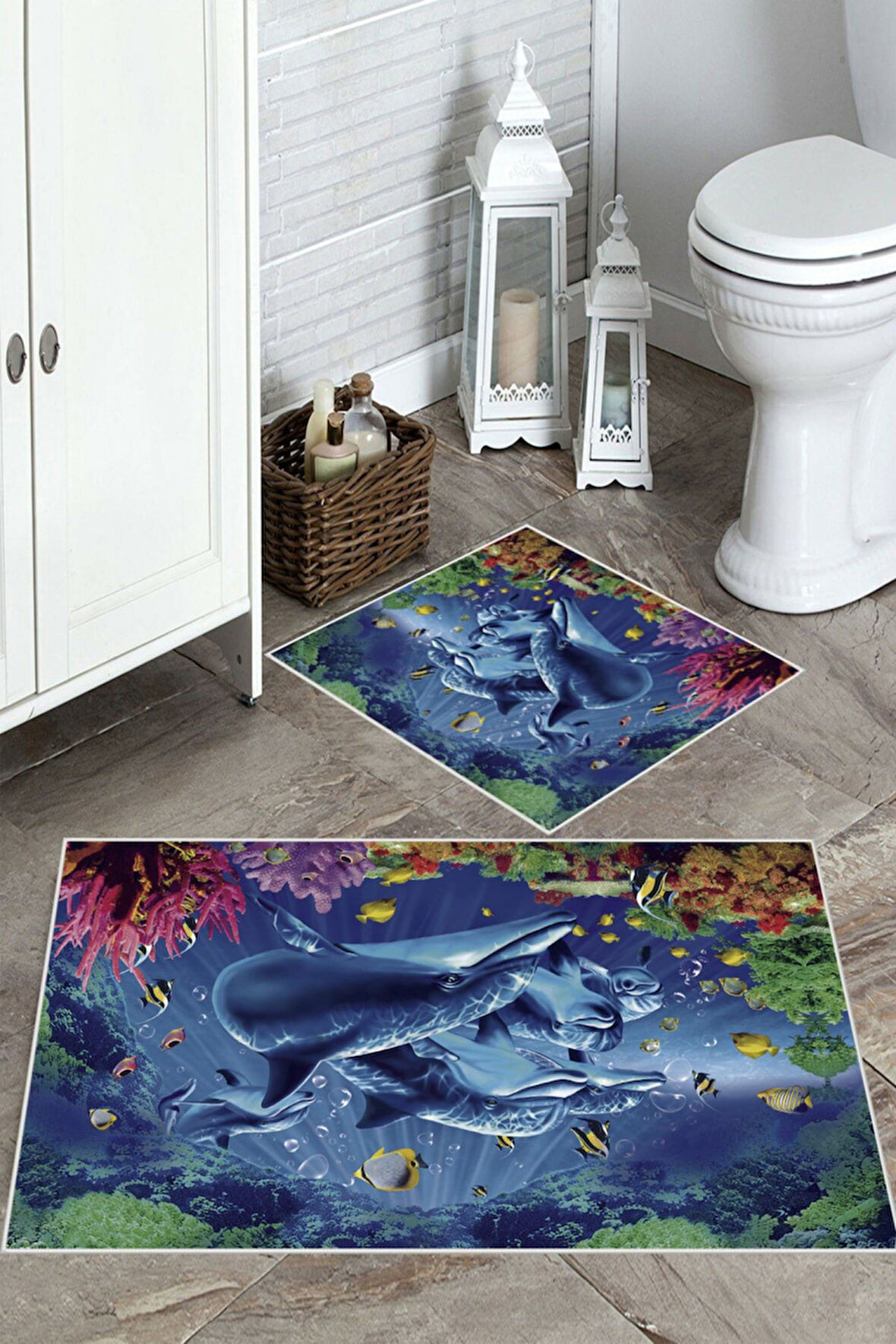 Mavi  Kaymaz Taban Akvaryum Tema Banyo Paspas  BP-24